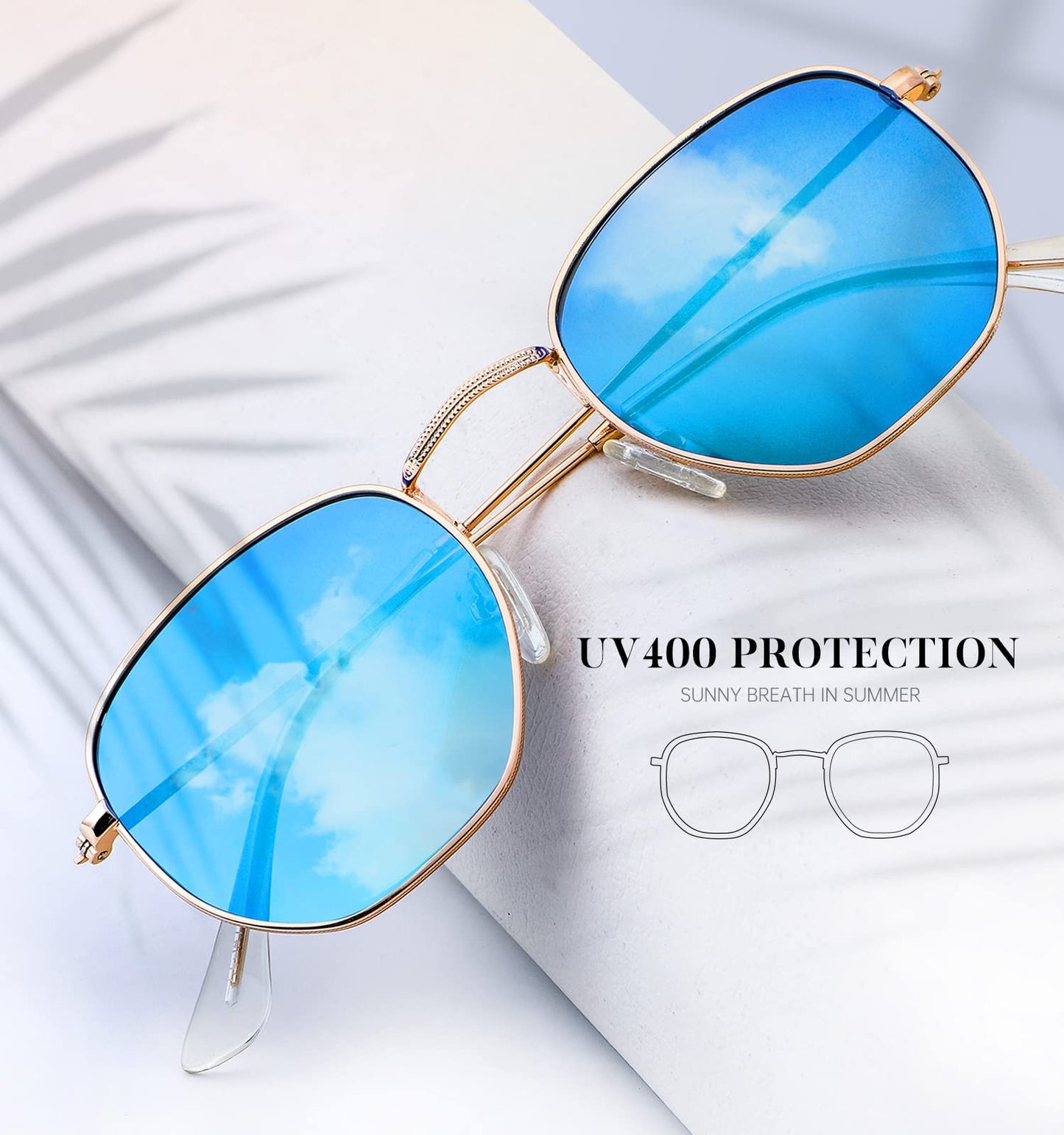KALIYADI Sonnenbrillen für Damen und Herren Polarisiert Hexagon Damensonnenbrillen Trendy Metallrahmen UV-Schutz (Gold Rahmen Grau Linse)