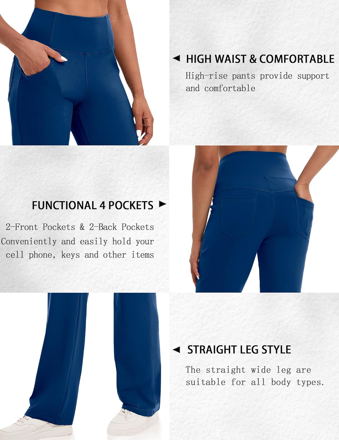 VOOVEEYA Yogahosen für Damen mit Taschen, gerade geschnittene Hose mit weitem Bein, hochtaillierte Business-Hose, petite/regulär//lang