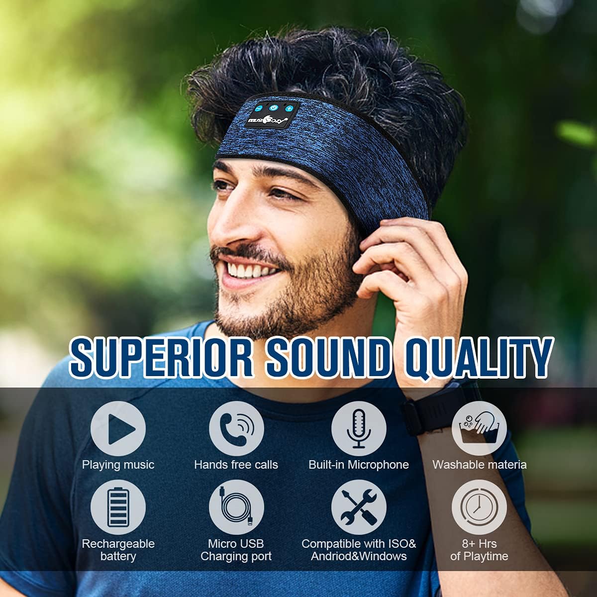 MUSICOZY Bluetooth 5.4 Schlaf-Kopfhörer-Stirnband, kabellose Schlaf-Kopfhörer-Schlafmaske Ohrhörer IPX6 wasserdicht für Seitenschläfer, Training, Laufen, Schlaflosigkeit, Reisen, Yoga, coole Tech-Gadgets, einzigartiges Geschenk