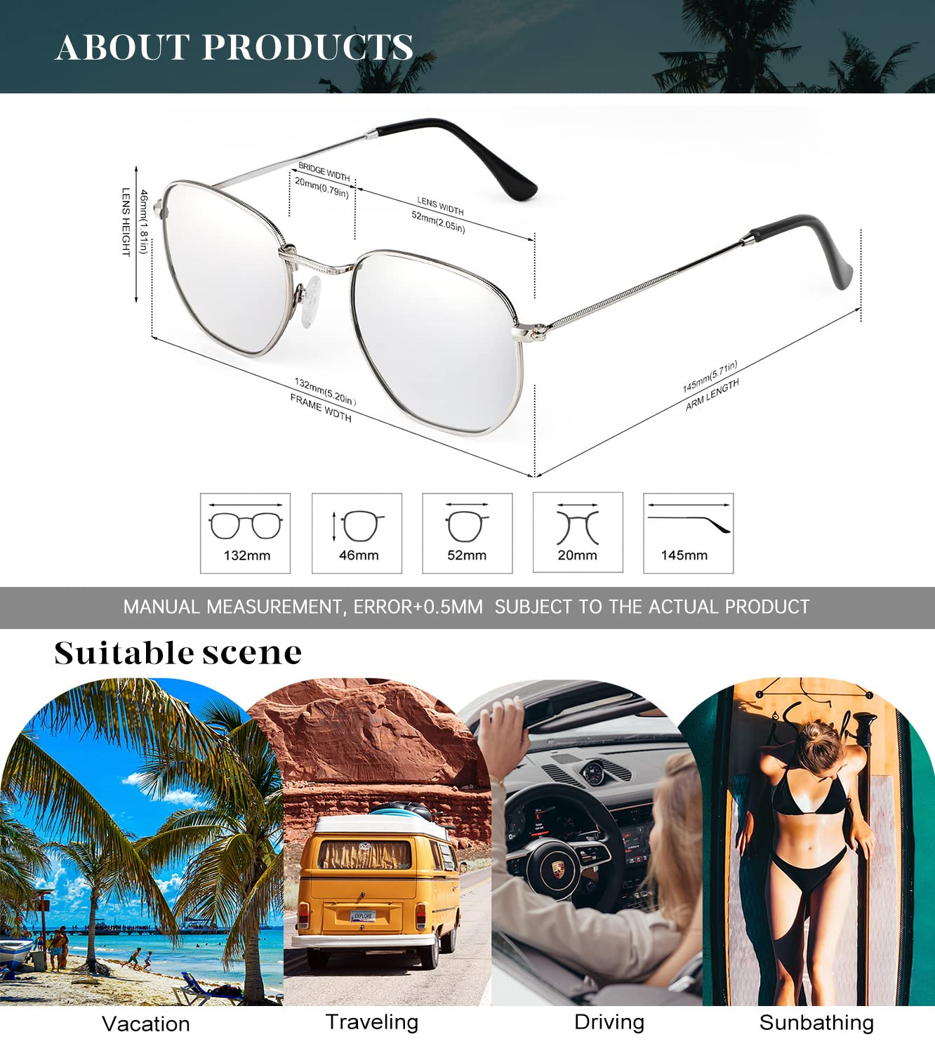 KALIYADI Sonnenbrillen für Damen und Herren Polarisiert Hexagon Damensonnenbrillen Trendy Metallrahmen UV-Schutz (Gold Rahmen Grau Linse)