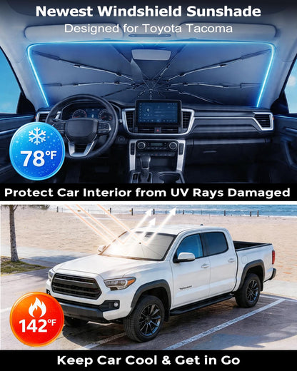 DMJN Umbrella Windshield Sun Shade for Jeep Grand Cherokee (2011-2026), Car Sunshade for Front Windshield [Nano Ice-Crystal Coatings] UPF50+ Heat & UV Block, Protect Interior & Keep Cooler