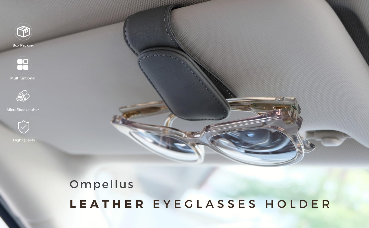 Ompellus Magnetischer Sonnenbrillenhalter aus Leder, Brillenhalter-Clip für die Auto-Sonnenblende, geeignet für verschiedene Brillengrößen (Schwarz, 1 Stück)