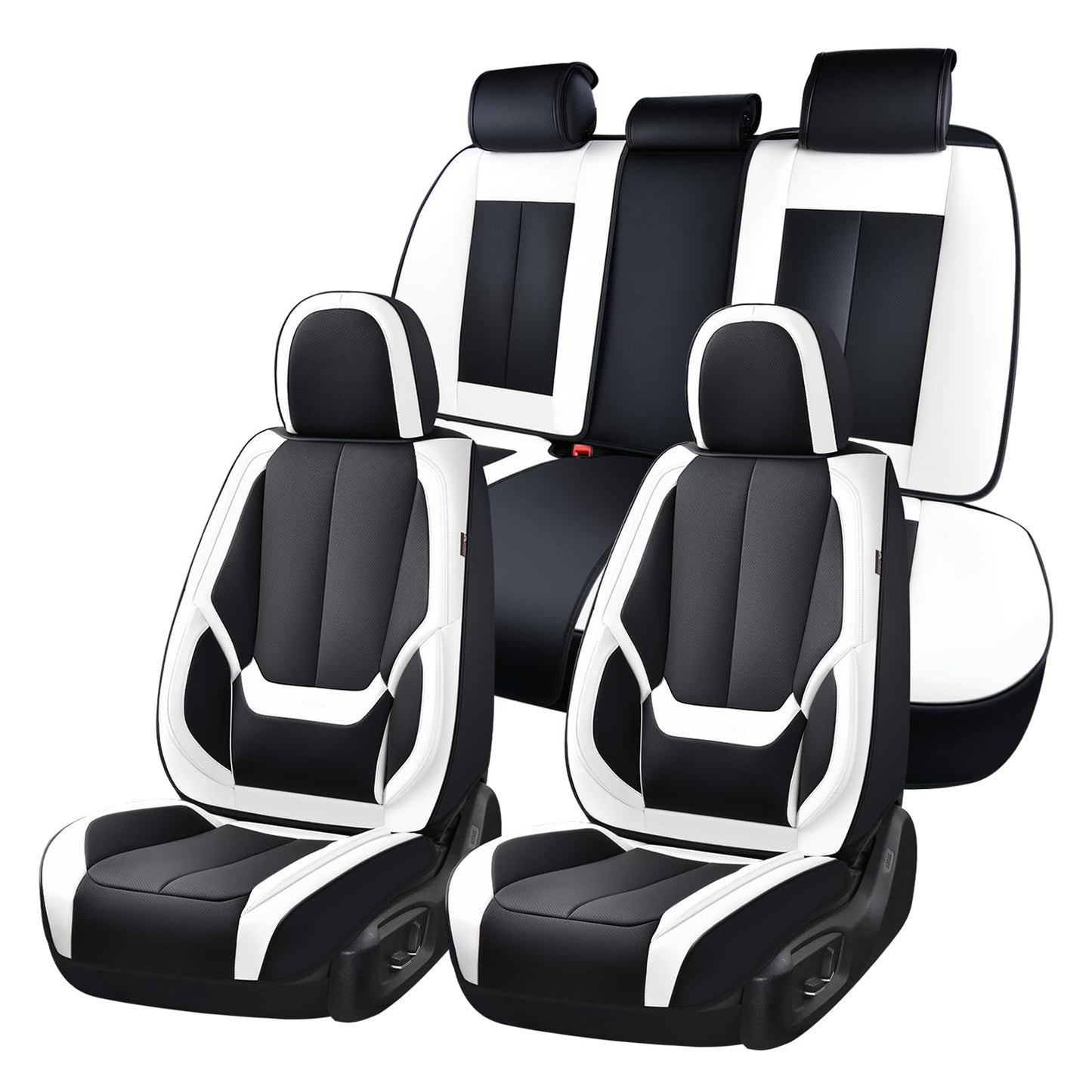 Coverado Car Seat Covers 5 Pieces, Full Set Universal Seat Covers for Cars, Waterproof Nappa Leather Auto Seat Protectors with Head Pillow, Car Interiors Fit for Most Sedans SUV Pick-up Truck, Black
