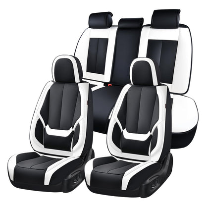 Coverado Car Seat Covers 5 Pieces, Full Set Universal Seat Covers for Cars, Waterproof Nappa Leather Auto Seat Protectors with Head Pillow, Car Interiors Fit for Most Sedans SUV Pick-up Truck, Black