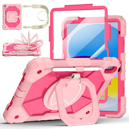 Case for iPad A16 11th Generation 11 Inch 2025, Auorld for iPad 10th Generation 10.9 inch 2022 case with Screen Protector, 360 Degree Rotating Stand Shoulder Strap Pencil Holder, Navy Pink