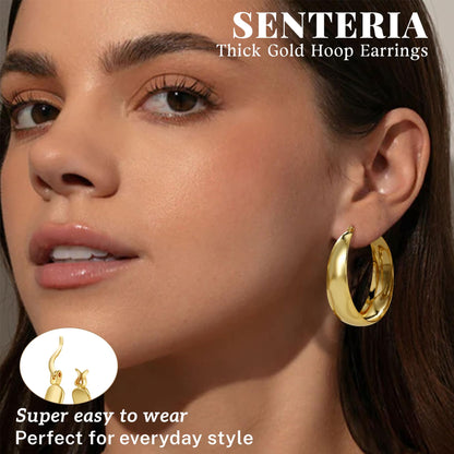 Senteria Dicke, klobige, vergoldete Creolen für Frauen, hypoallergene, 14K vergoldete Creolen, leichte, große goldene Creolen für Frauen, 30 MM