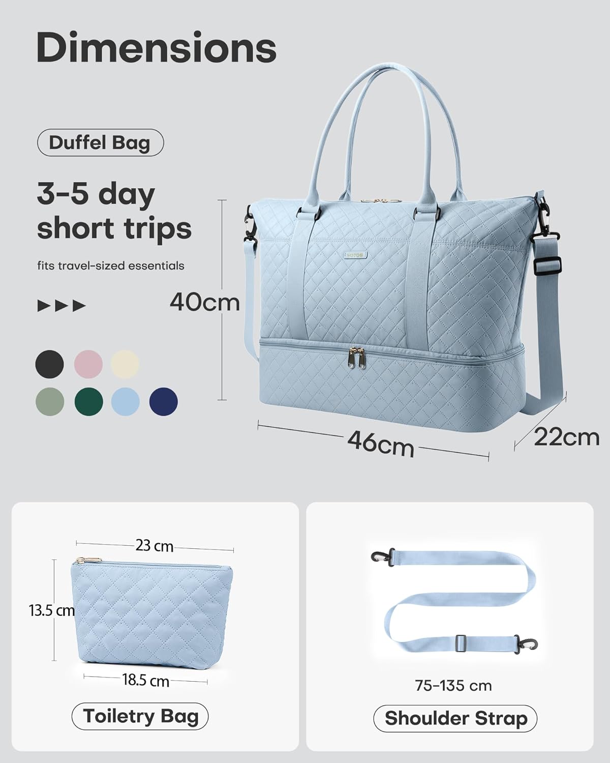HOTOR Reisetasche - Große Weekender-Tasche für Frauen, Handgepäck mit Schuhfach, Übernachtungstasche mit Kulturtasche für Reiseutensilien und Reisezubehör, Schwarz, 34,0 x 45,0 x 20,0 cm