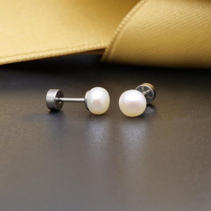 Limerenz Hypoallergene F136 Titan Schraub-Perlen-Ohrstecker (Flat Back Sleeper Earrings) Implantatqualität 20G Kleine Ohrstecker für empfindliche Ohren (5mm Perle)
