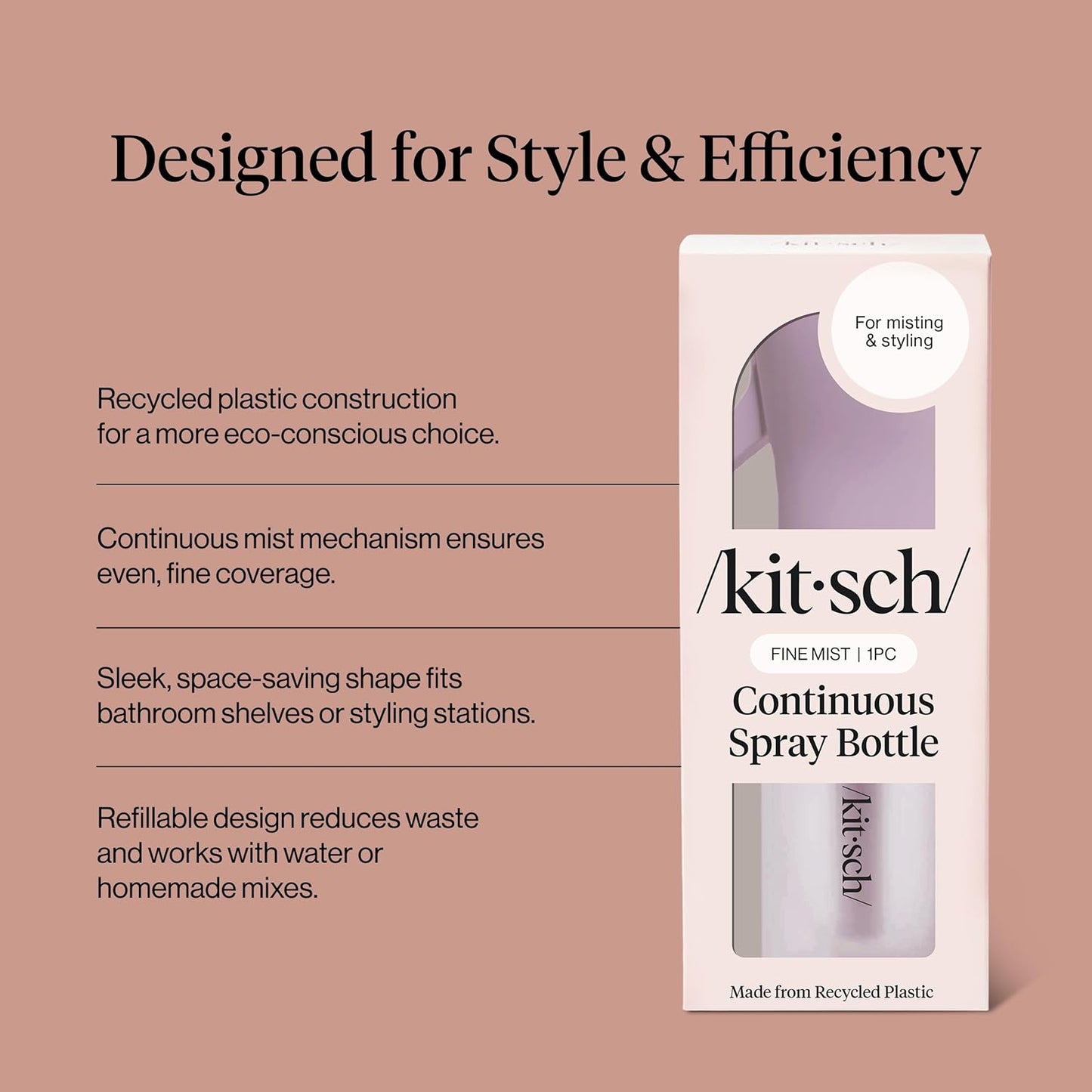 Kitsch Sprühflasche für Haare – Kontinuierlicher Wasserzerstäuber mit ultrafeinem Sprühnebel für Hairstyling, Barbiere, Salons, Reinigung, Pflanzen, vielseitige Sprühflaschen – Aus recyceltem Kunststoff – Terrakotta, 150 ml