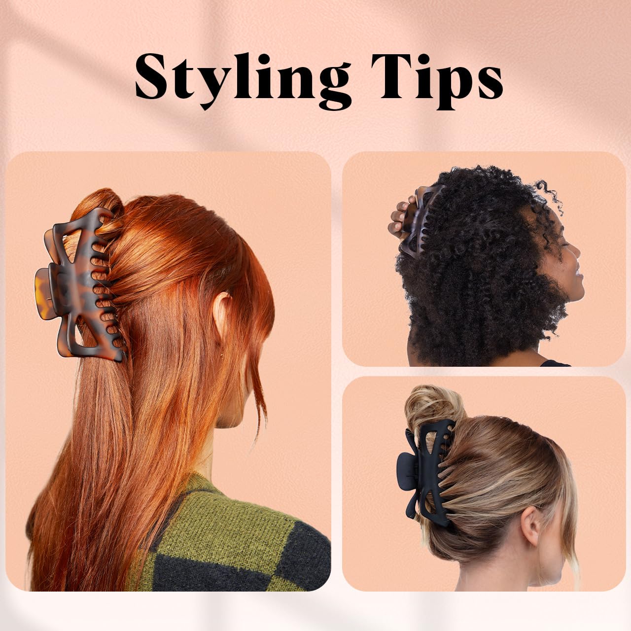 Kitsch Mittelgroße Haarspangen für Damen, starker Halt, Haarclips aus recyceltem Kunststoff für dickes Haar | Ideal für Hochsteckfrisuren, halb offene Frisuren | Ideale Geschenke für Frauen – 2 Stück, Schwarz und Schildpatt