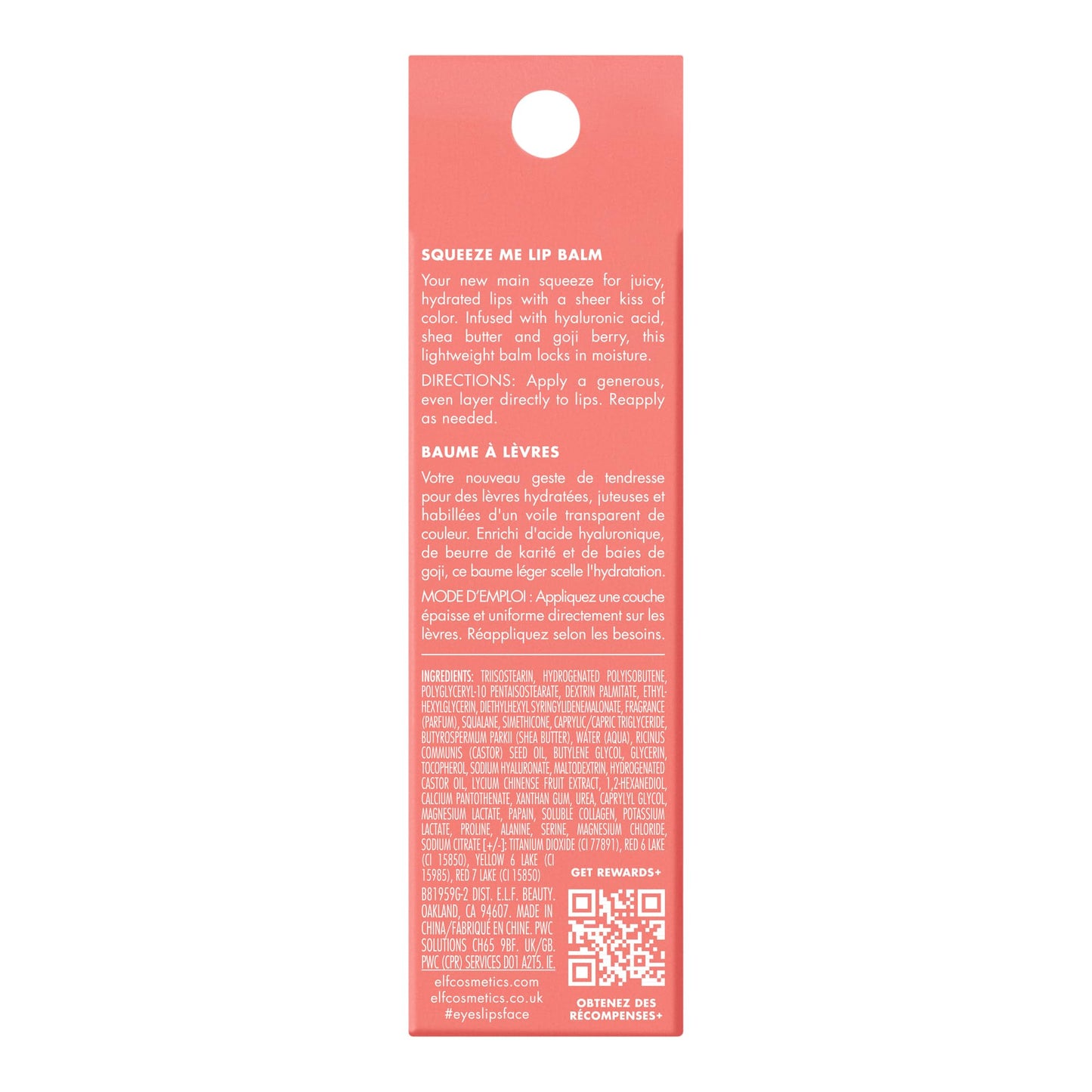 e.l.f. Squeeze Me Lippenbalsam, feuchtigkeitsspendender Lippenbalsam für einen transparenten Farbhauch, angereichert mit Hyaluronsäure, vegan & tierversuchsfrei, Erdbeere