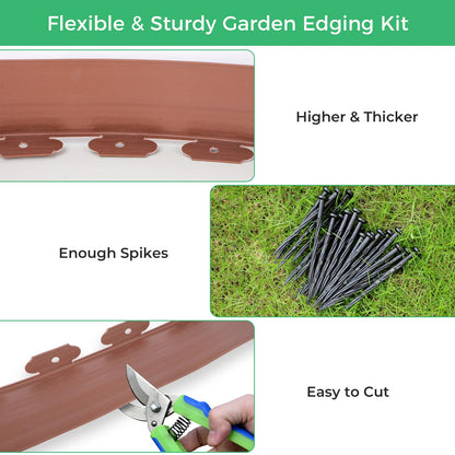 2-Inch x 100 FT Landscape Edging Border with 150 Stakes, Plastic Edging for Landscaping Garden Edging Border, Flexible Landscaping Edging for Garden Flower Beds Yard Lawn Pathway Paver (Black)