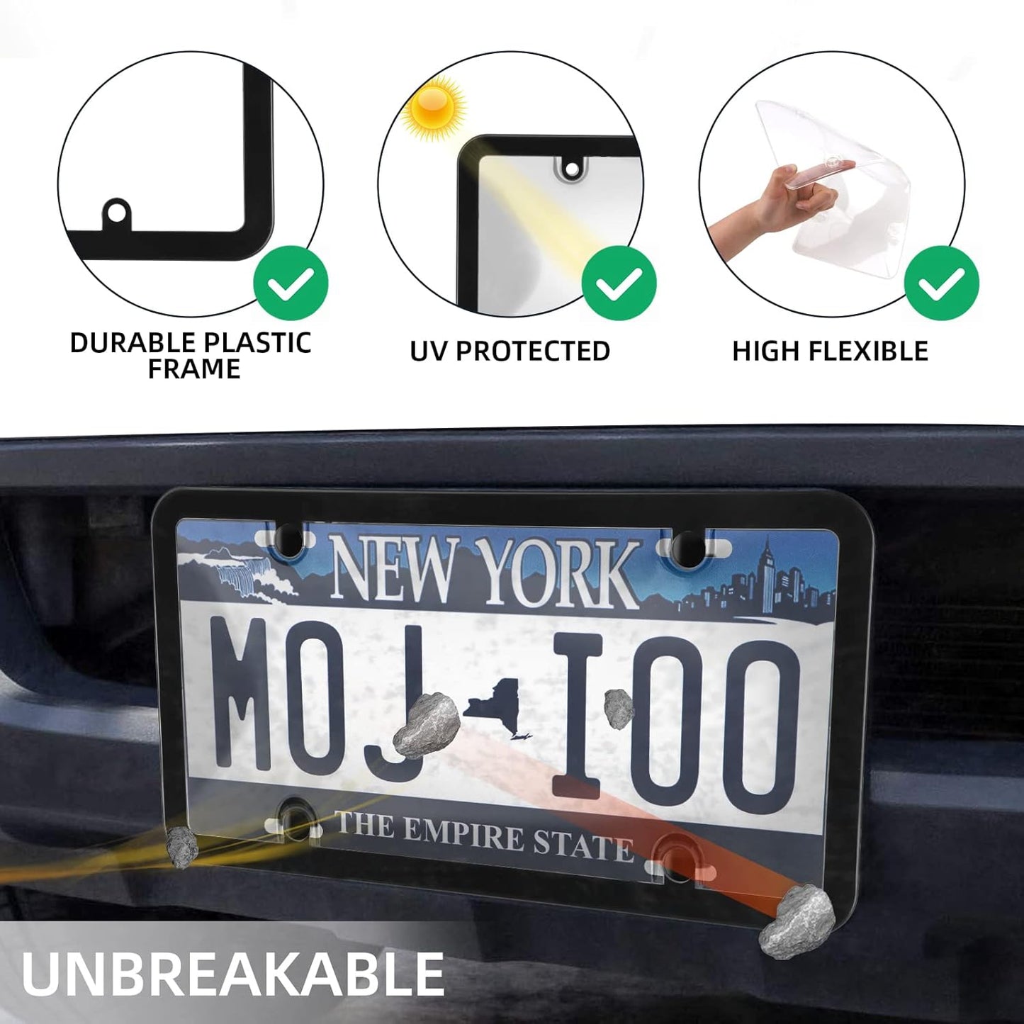 2er Pack Auto Getönte Nummernschildabdeckungen Rahmen Schild Combo - Unzerbrechliche Getönte Nummernschildabdeckung Passend für Alle Standard US-Kennzeichen, Blasen-Design Nummernschildhalter mit Schrauben & Kappen (Schwarz)