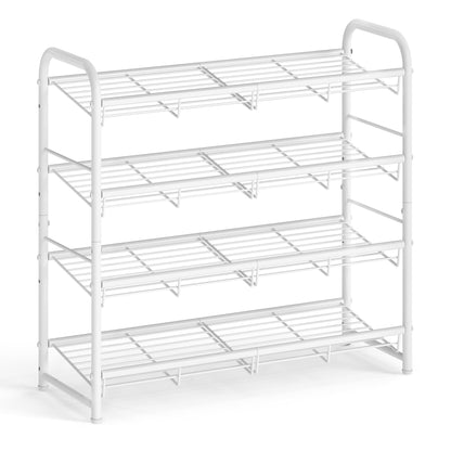 SONGMICS Stackable Shoe Rack, 4 Tier Metal Shoes Rack Storage Shelf, Holds up to 16 Pairs Shoes, Adjustable Slanted Shelves Tower Organizer for Closet Entryway Small Spaces, Bronze