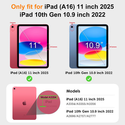 DTTO for iPad A16 Case, iPad 11th / 10th Generation Case (2025/2022), 360 Degree Rotating Premium Leather Folio Stand Cover with Pencil Holder, Brown
