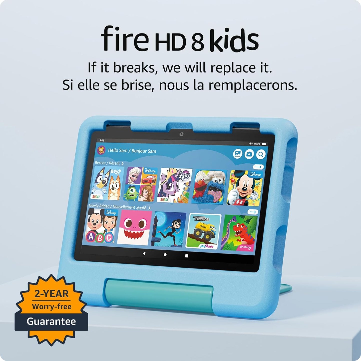 Amazon Fire HD 8 Kids tablet, includes kid-proof bumper for ages 3-5, ad-free content with parental controls, 13-hr battery, 32GB, Blue, newest model