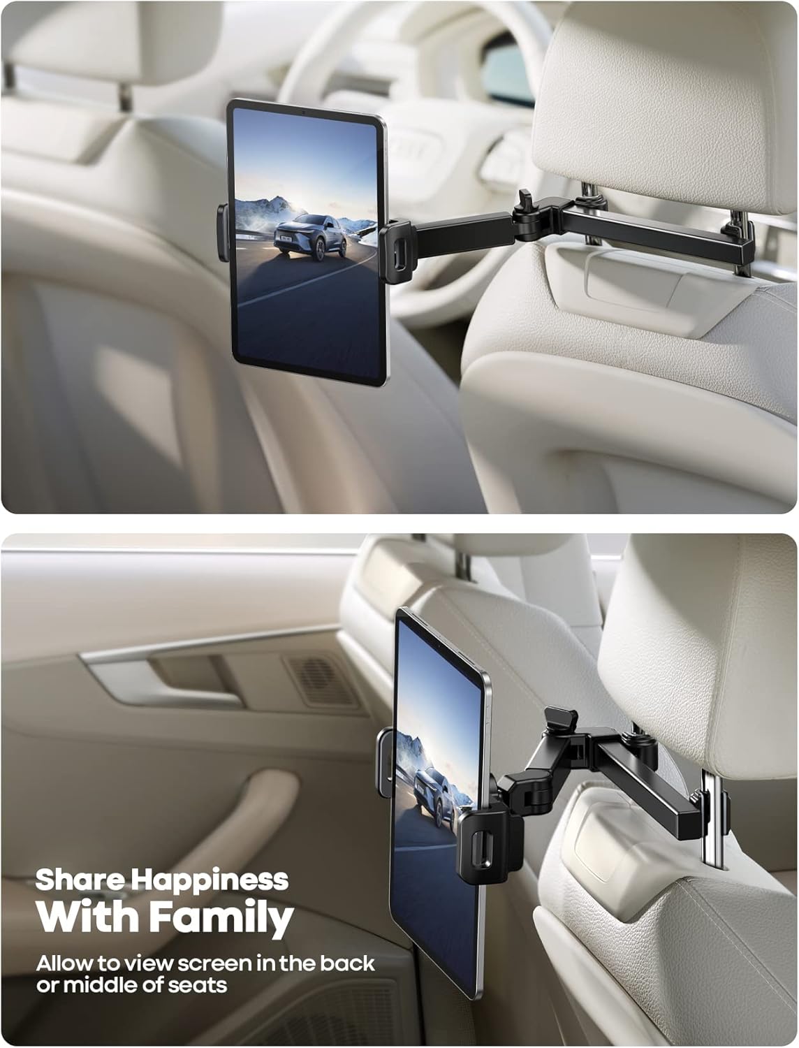 Lamicall Auto-Kopfstützenhalterung für Tablets – [Verlängerungsarm] Verstellbare iPad-Halterung für das Auto, Rücksitz, Must-haves für Roadtrips mit Kindern, 4,7-11" Tablet iPad Pro, Air, Mini, Galaxy, Fire, Schwarz