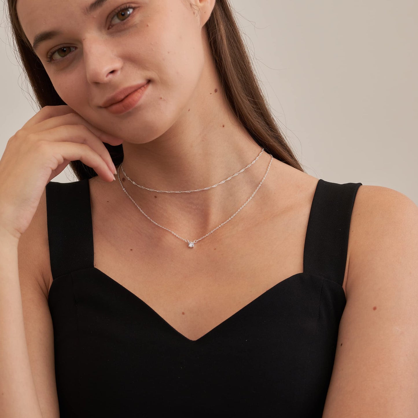 Tewiky Dainty 14k Gold Plated/Silver Cubic Zirconia Necklaces for Women, Simple CZ Jewelry Necklaces Trendy Gifts