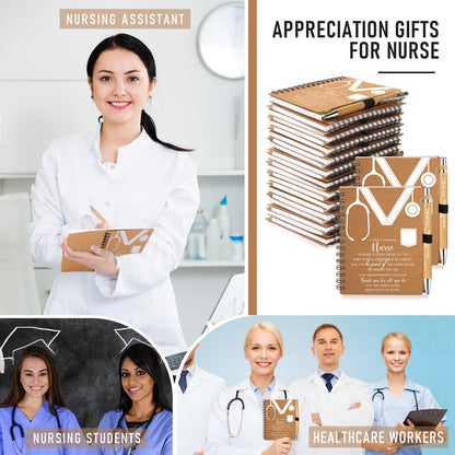 Jetec 48 Set 2026 CNA Week Gifts Bulk Nurse Appreciation Gift Set Small Inspirational Kraft Spiral Nursing Notebooks with Sticky Notes Pens for Healthcare Medical Hospital Coworker Staff Office