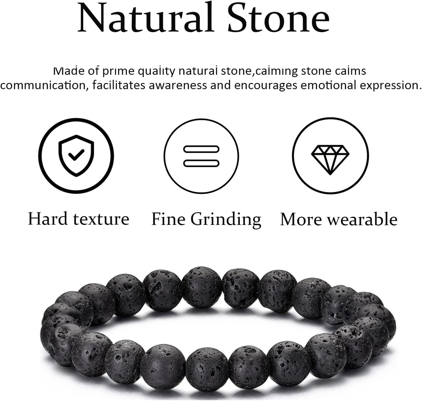 Tigerauge Armband für Herren 8MM Natursteinperlen Armband Set Stretch Lava Stein Armbänder Verstellbares Schwarzes Kristallperlenarmband für Herren Damen Geschenke