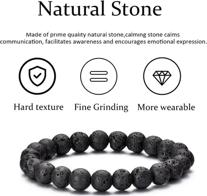 Tigerauge Armband für Herren 8MM Natursteinperlen Armband Set Stretch Lava Stein Armbänder Verstellbares Schwarzes Kristallperlenarmband für Herren Damen Geschenke