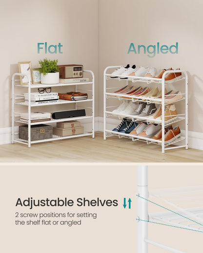 SONGMICS Stackable Shoe Rack, 4 Tier Metal Shoes Rack Storage Shelf, Holds up to 16 Pairs Shoes, Adjustable Slanted Shelves Tower Organizer for Closet Entryway Small Spaces, Bronze