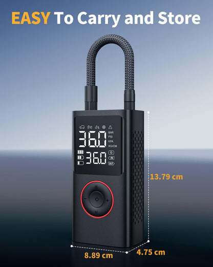 Tire Inflator Portable Air Compressor, 150 PSI Cordless Mini Bike Tire Pump, Air Pump for Auto, Motorcycle, Bicycle, Balls with Pressure Gauge&LED Light, Black, 8.89 X 4.75 X 13.79 CM