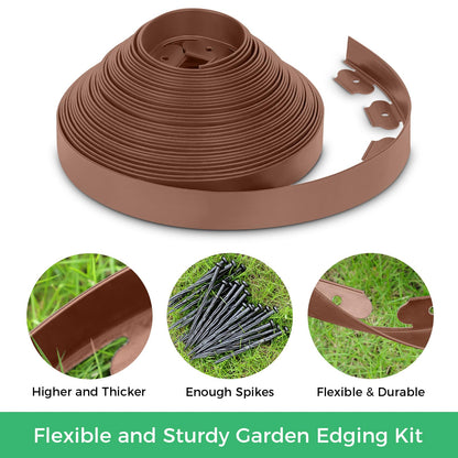 2-Inch x 100 FT Landscape Edging Border with 150 Stakes, Plastic Edging for Landscaping Garden Edging Border, Flexible Landscaping Edging for Garden Flower Beds Yard Lawn Pathway Paver (Black)