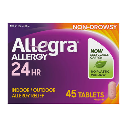 Allegra Adult 24-Hour Allergy Relief Tablets, Non-Drowsy Indoor and Outdoor Allergy Medicine, 180 mg Fexofenadine HCI Antihistamine Pill, 45-Count,(Pack of 2)