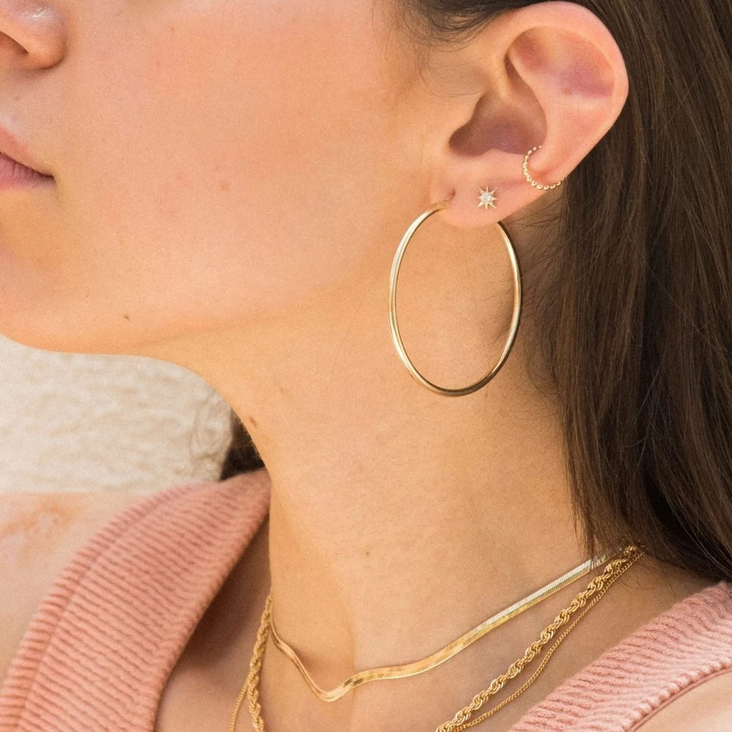 Große Gold Creolen für Frauen, Hypoallergene Dünne Gold Creolen, Sterling Silber Creolen für Damen, Extra Große, Mittelgroße, Große Creolen