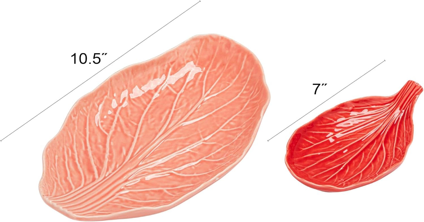 Creative Co-Op 2-Piece Stoneware Cabbage Shaped Plates, Red and Pink