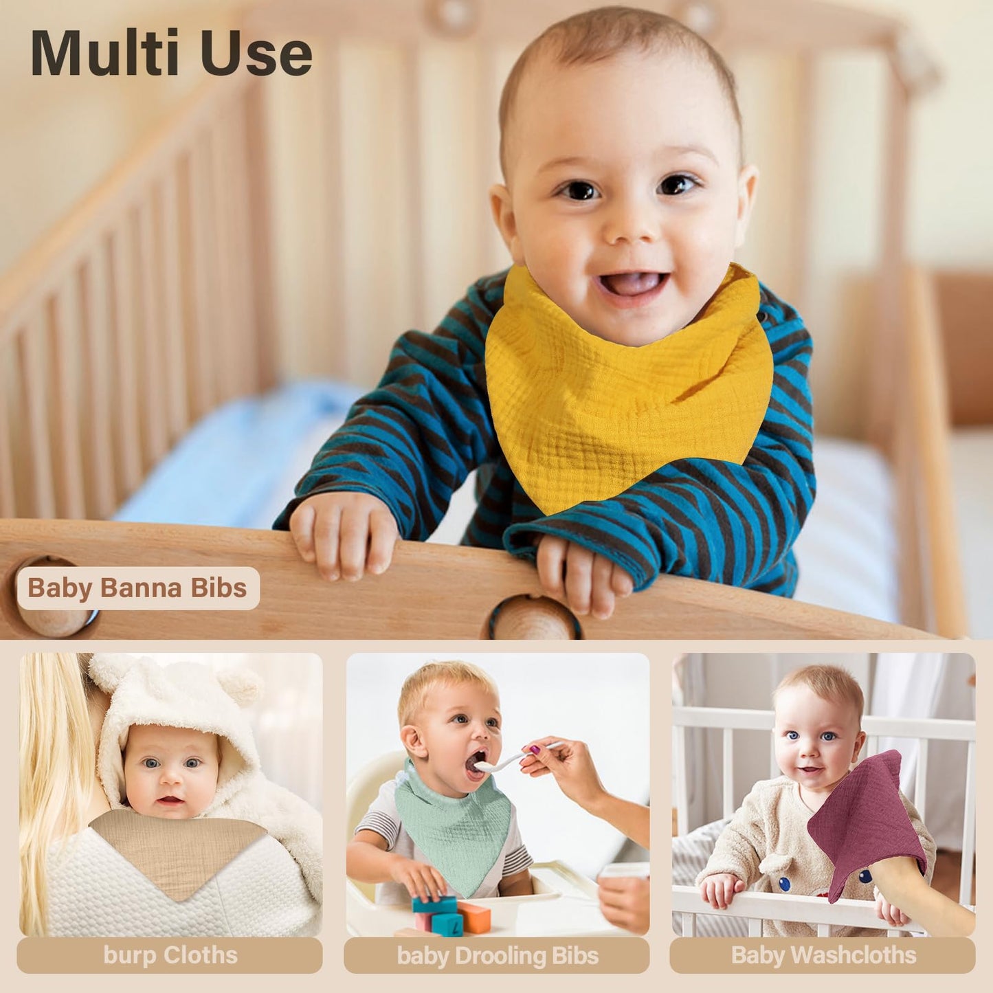 NISXABEBE Musselin-Baby-Lätzchen, 6er-Pack, Baby-Bandana-Spucktücher aus 100 % Baumwolle für Jungen und Mädchen, unifarbene Lätzchen für Spucken und Zahnen (Jungen)