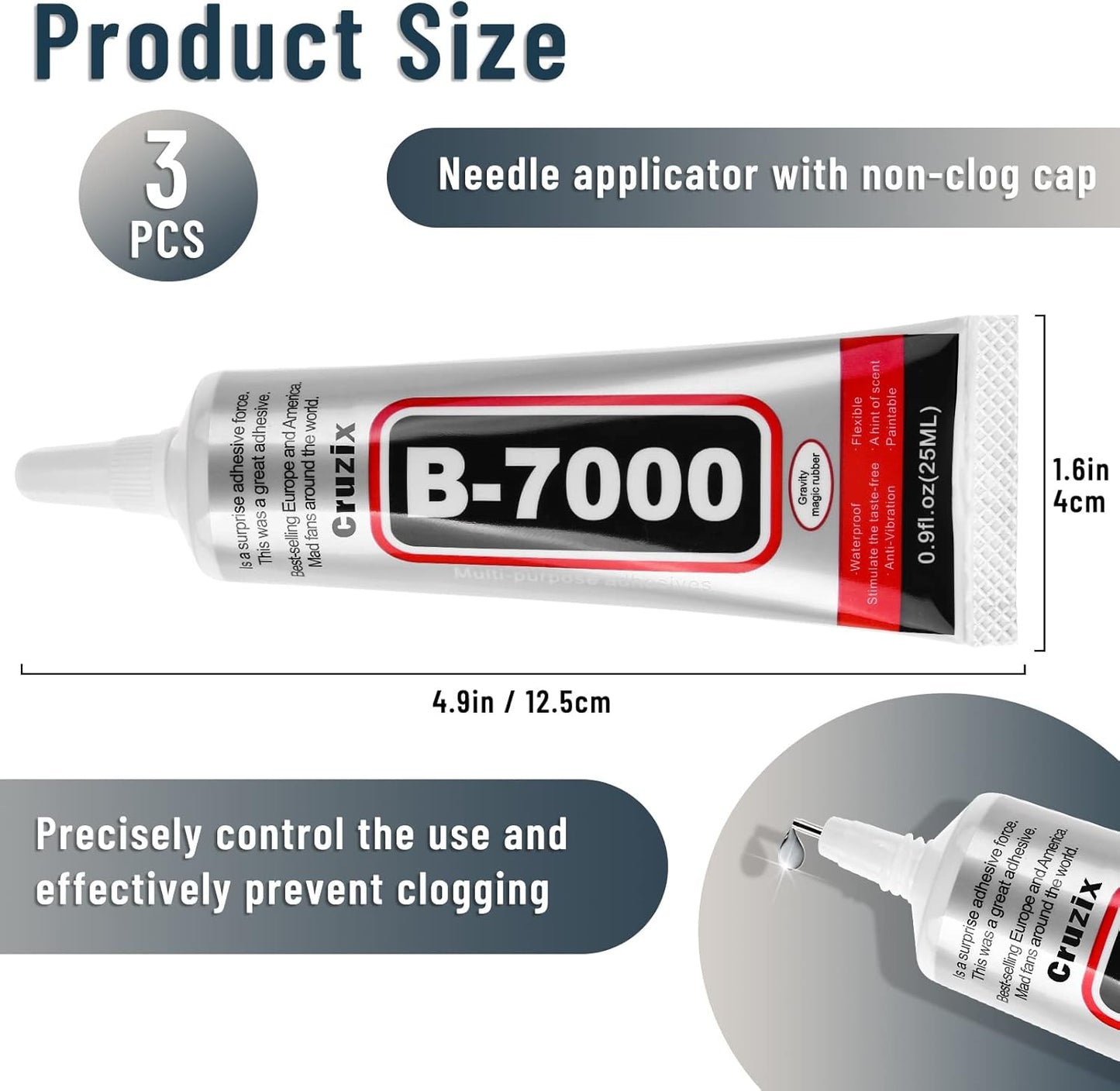B-7000 Kleber, Mehrzweck-Bastelkleber in Industriequalität, klar, halbflüssig, zum Verkleben von Telefonbildschirmen, Tablets, Schmuck, Strasssteinen, DIY Elektronikkomponenten, Reparatur von Glas, Metall (4x15 ml/0.5 oz)