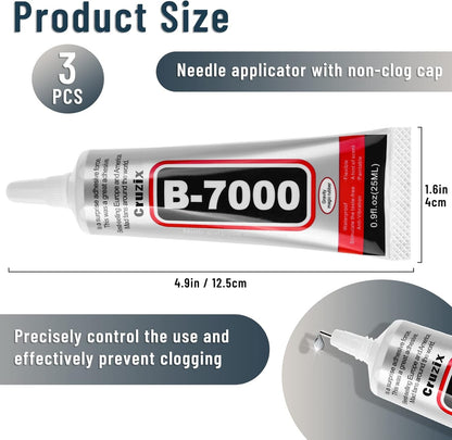 B-7000 Kleber, Mehrzweck-Bastelkleber in Industriequalität, klar, halbflüssig, zum Verkleben von Telefonbildschirmen, Tablets, Schmuck, Strasssteinen, DIY Elektronikkomponenten, Reparatur von Glas, Metall (4x15 ml/0.5 oz)
