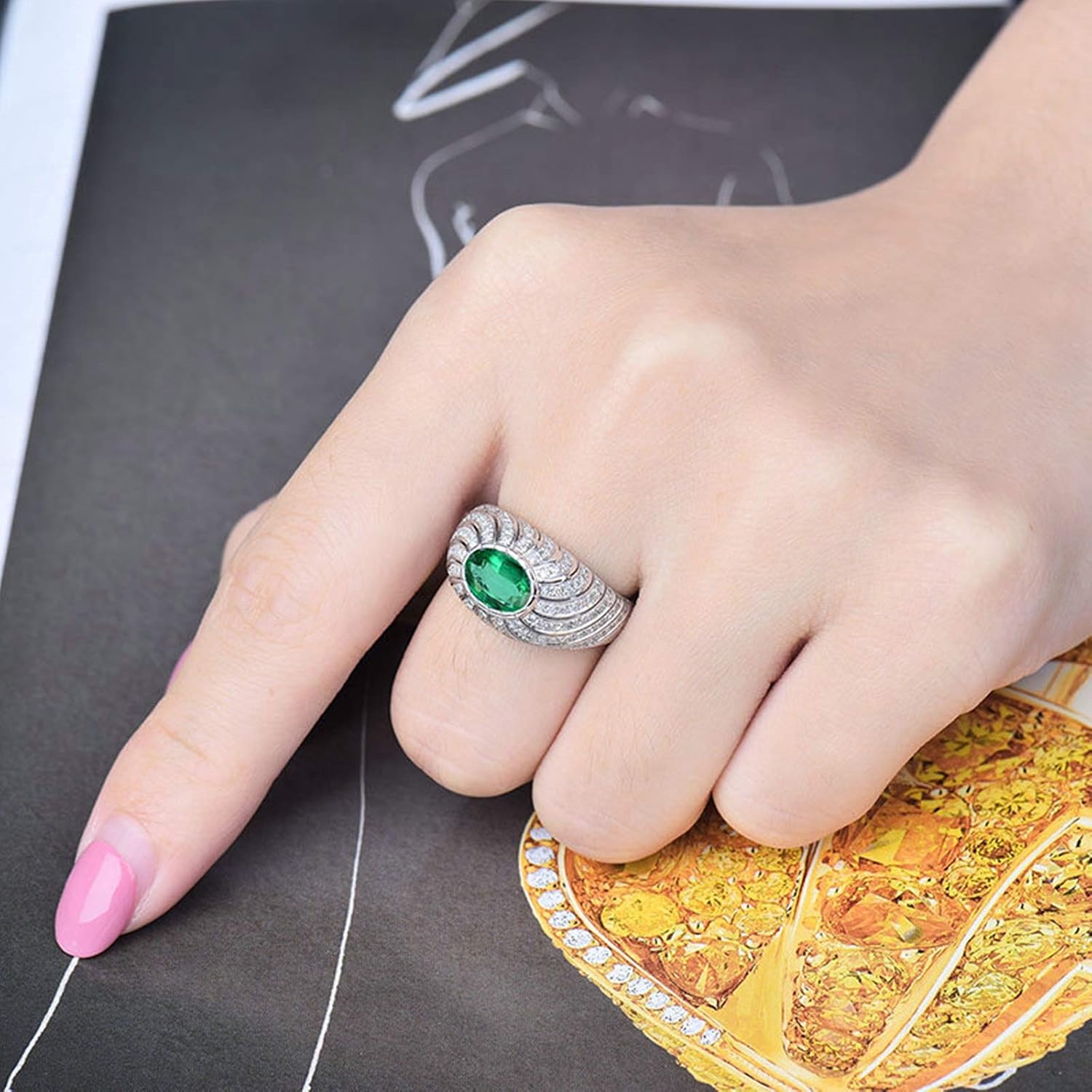 Wedding Rings for Womens, White Gold Ring Womens 0.8 ct Emerald Diamond Jewelry Rings Wedding Bands (White Gold)