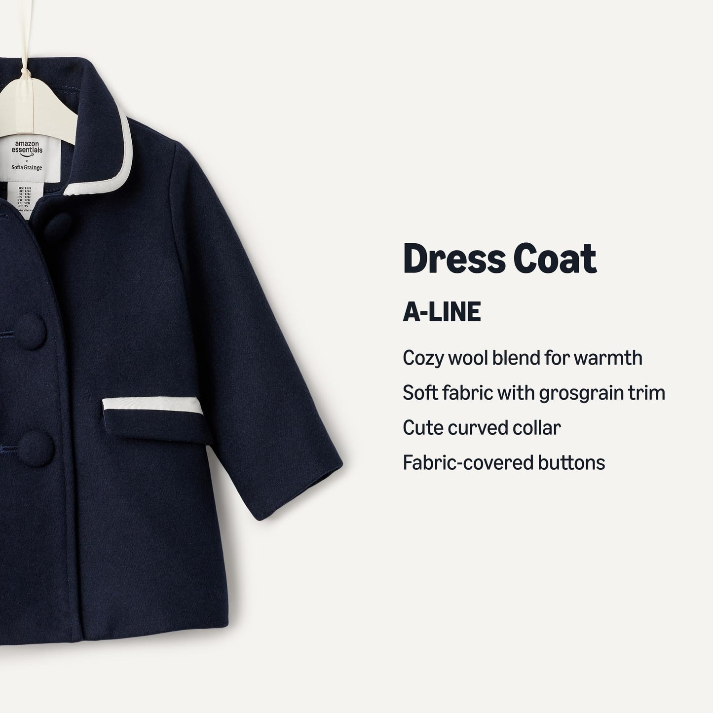 Amazon Essentials x Sofia Grainge Toddlers and Baby Girls' Wool Blend Dress Coat