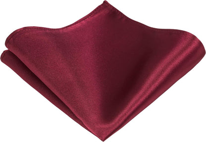 TIE G Solid Satin Color Formal Necktie and Pocket Square Sets in Gift Box (Wine)
