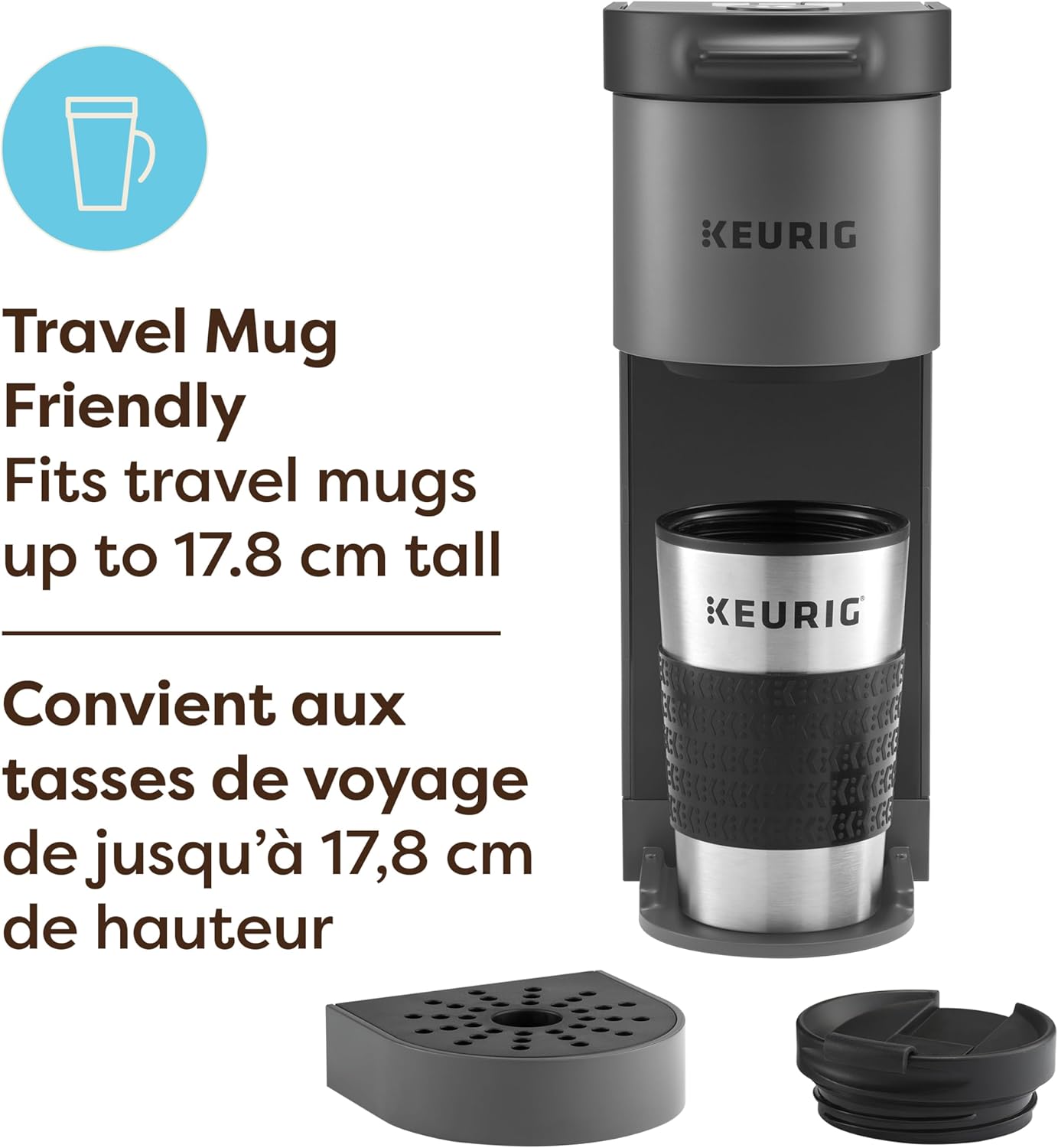 Keurig K-Mini Go Single Serve K-Cup Pod Coffee Maker, 1.24 L removable reservoir, Gray