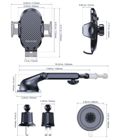 Miracase Car Phone Mount, [Upgraded Strong Military Grade Suction Cup] Long Arm Phone Holder for Car Dashboard Windshield Vent, Hands Free Cell Phone Holder Compatible with All Mobile Phones