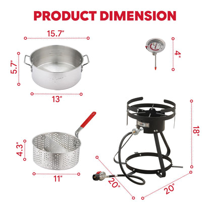 Feasto 10 Qt Outdoor Propane Gas Fish Fryer Pot Kit with Strainer Basket | Aluminum, 50,000 BTU Burner, Adjustable 0-5 PSI Regulator, Perfect for Boiling and Frying
