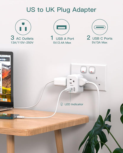 [2 Pack] European Travel Plug Adapter, International Power Plug Adapter with 3 Outlets 3 USB Charging Ports(2 USB C), Travel Essentials to Italy,Greece,Israel,France, Spain (Type C)