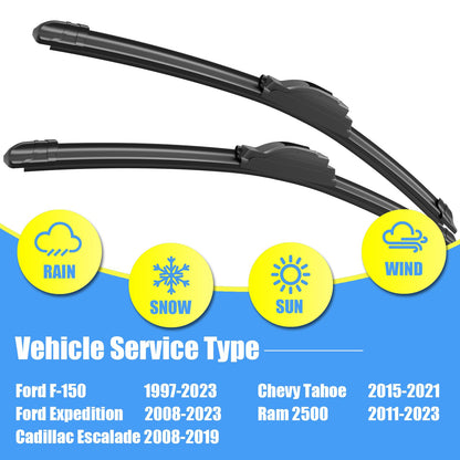 Gavimnal® 20"+20" Silicone Wiper Blades Replacement For Ford Explorer 2005-2010,F-150 1999-2007,All-Season Front Windshield Wiper Blades(Set of 2)