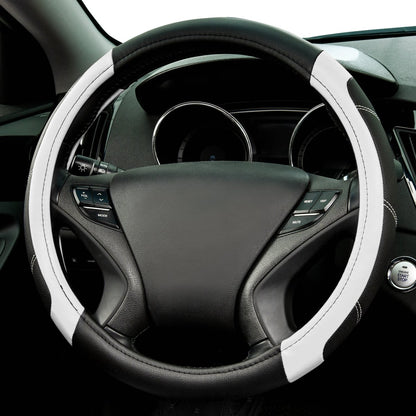 CAR PASS Line Rider Mikrofaser-Leder Sportlicher Lenkradbezug Universal Passend für 95% LKW, SUV, PKW, 36,8-38,1 cm Rutschfest Sicher Bequem Design (Schwarz-Grau)