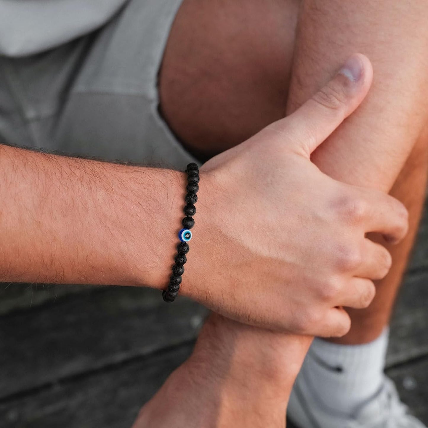 6 mm Böses Auge Armband aus schwarzen Kristallen – verstellbares Set aus Natursteinen für Herren und Damen, Schutzamulett als Geschenk für den Alltag/Geburtstag/Jahrestag