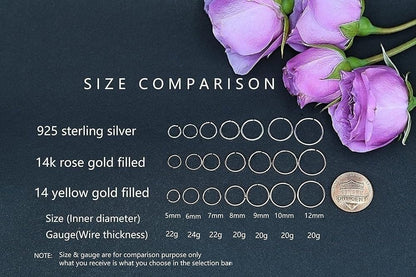 Small Gold or Sterling Silver Huggie Hoop Earrings for Women Cartilage Nose Helix Tragus