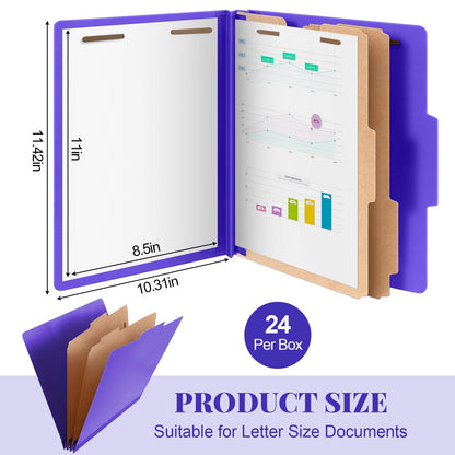 Skyygemm 24 Pcs Classification Folders Letter Size Bulk - 2 Dividers Pressboard File Folder with 3. 5 Inch Expansion, 2 Prongs Fastener, Heavy Duty Office File Organizer for Teacher Medical (Yellow)