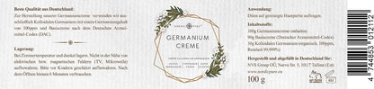 Colloidal Germanium Cream, 100 g, Natural Germanium Cream with 100 ppm Colloidal Germanium, Premium Quality from Germany