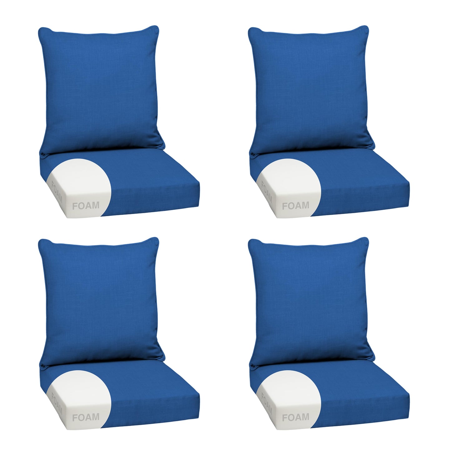 Arden Outdoor Foam Deep Seat Cushions Set, 24x24, Premium High-Density Foam, Never Flattens, Weather-Proof for Patio Chair Sofa Couch, Blue Shibori Stripe