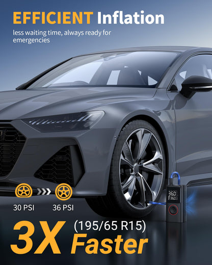 Tire Inflator Portable Air Compressor, 150 PSI Cordless Mini Bike Tire Pump, Air Pump for Auto, Motorcycle, Bicycle, Balls with Pressure Gauge&LED Light, Black, 8.89 X 4.75 X 13.79 CM