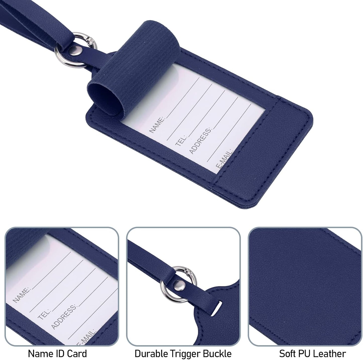4 Pack Luggage Tag, Anyos PU Leather Travel Bag Labels Suitcase Baggage Tags with Name ID Card Privacy Protection